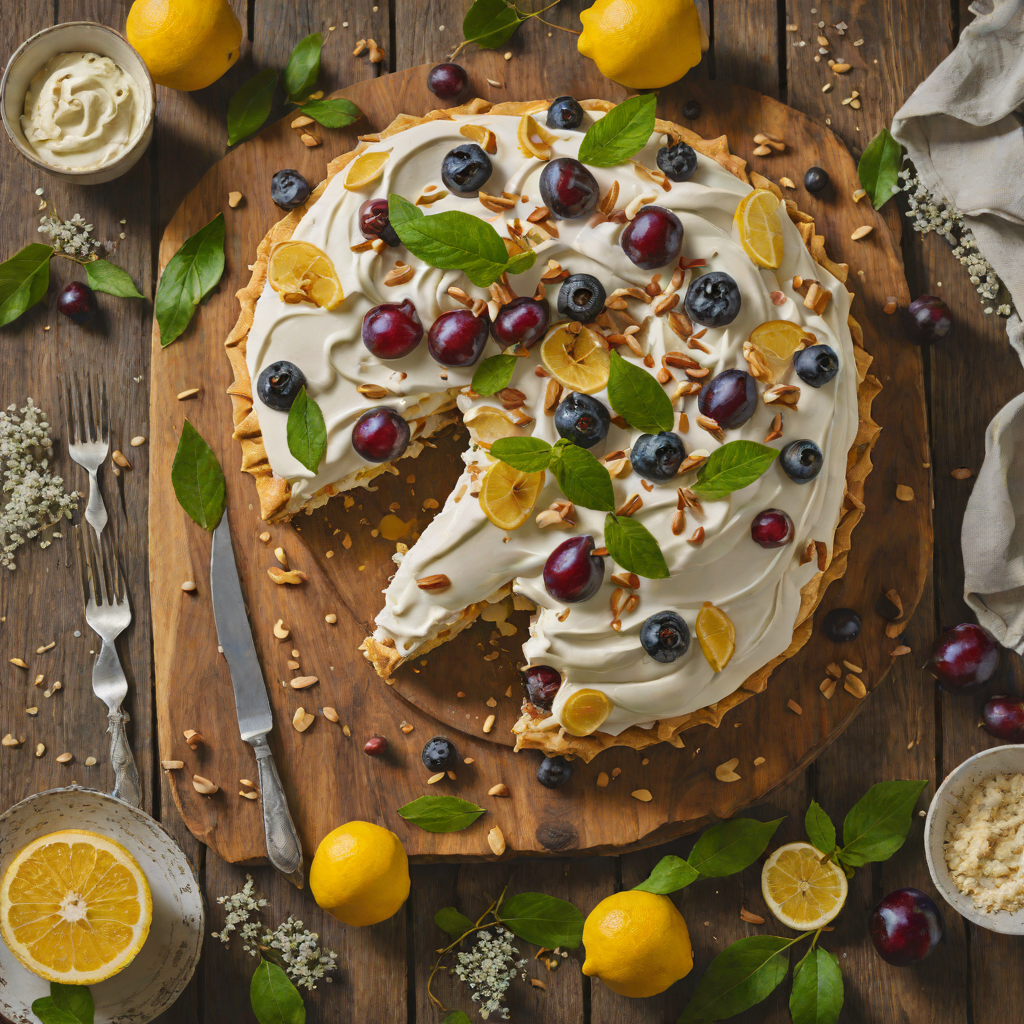 Macadamia and Davidson’s Plum Pavlova with Lemon Myrtle Cream