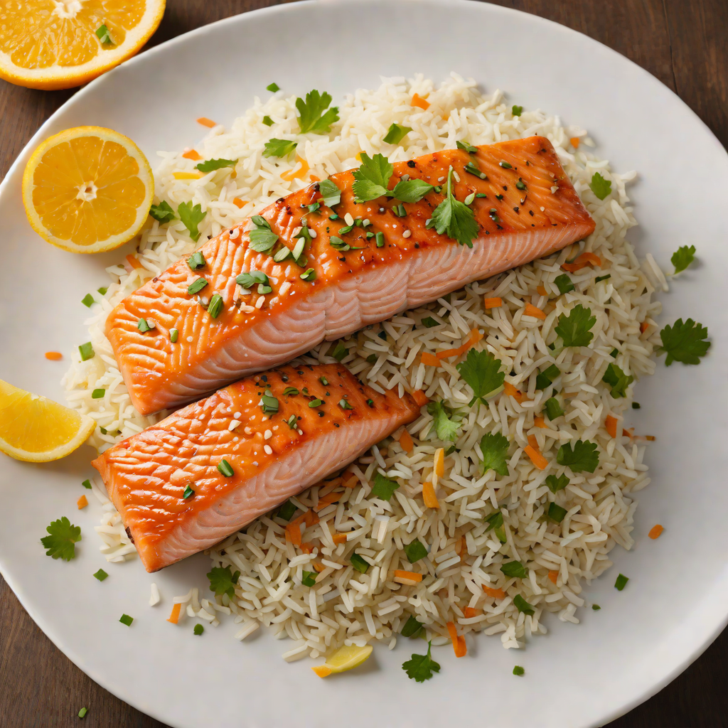 Seared Citrus-Ginger Glazed Salmon with Coconut Rice
