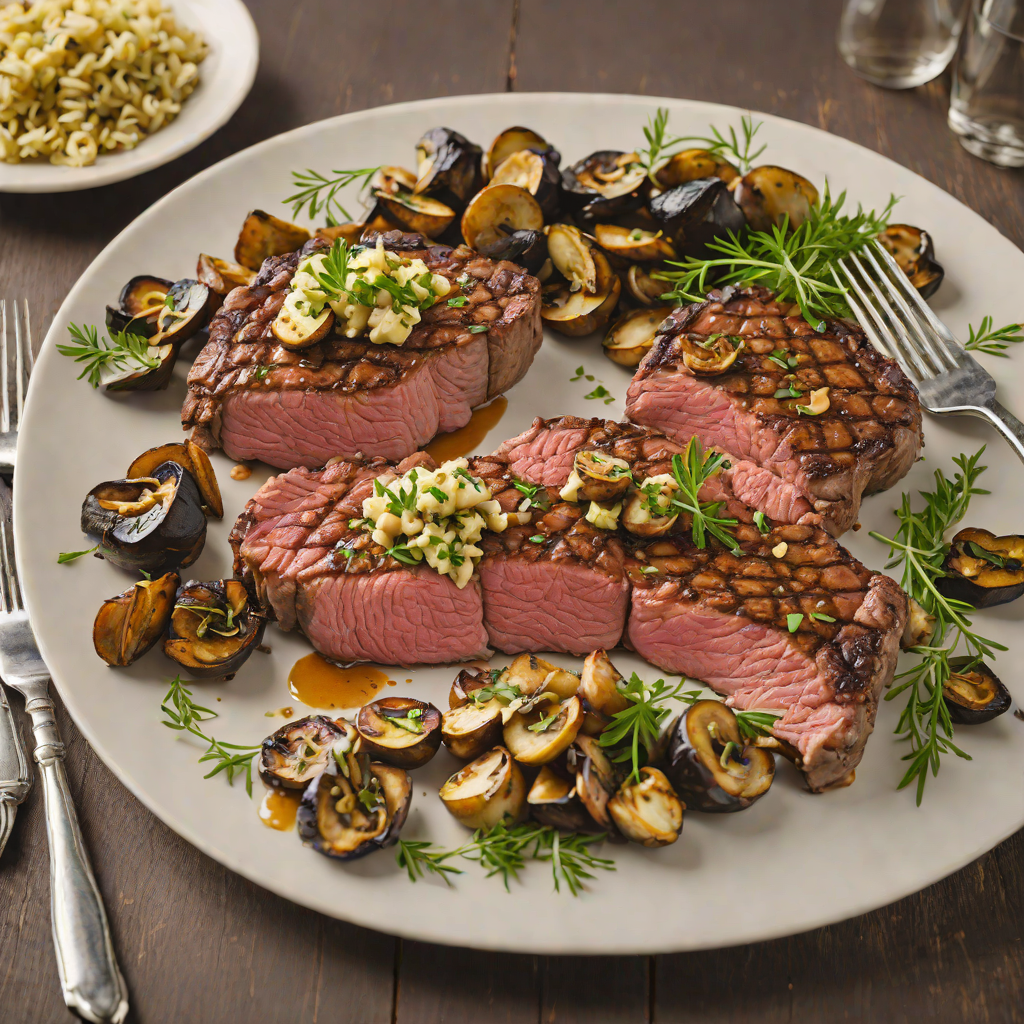 Pan-Seared Ribeye Steak with Garlic Butter and Herb Roasted Mushrooms