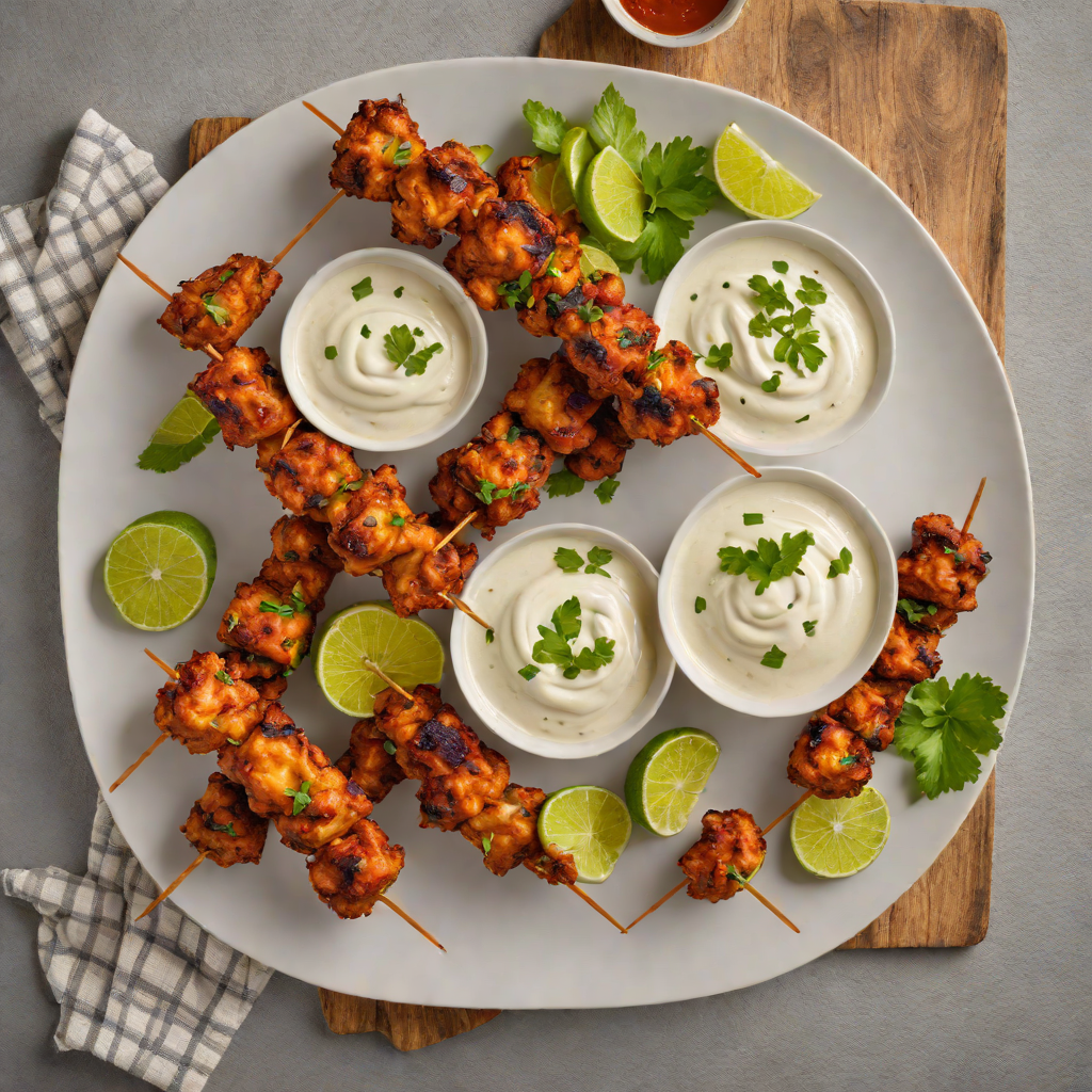 Spiced Indian Tandoori Chicken Skewers with Cooling Yogurt Dip
