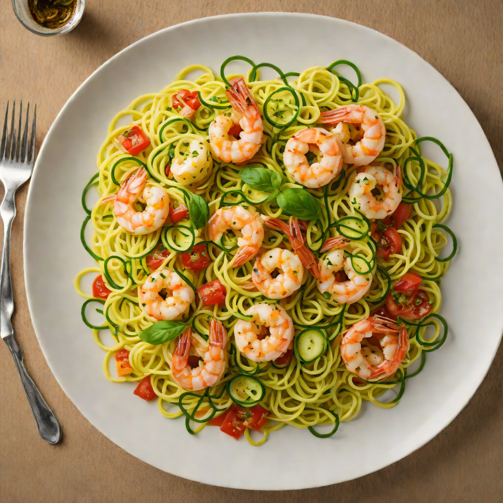 Sautéed Shrimp with Zucchini Noodles in Garlic-Tomato Sauce