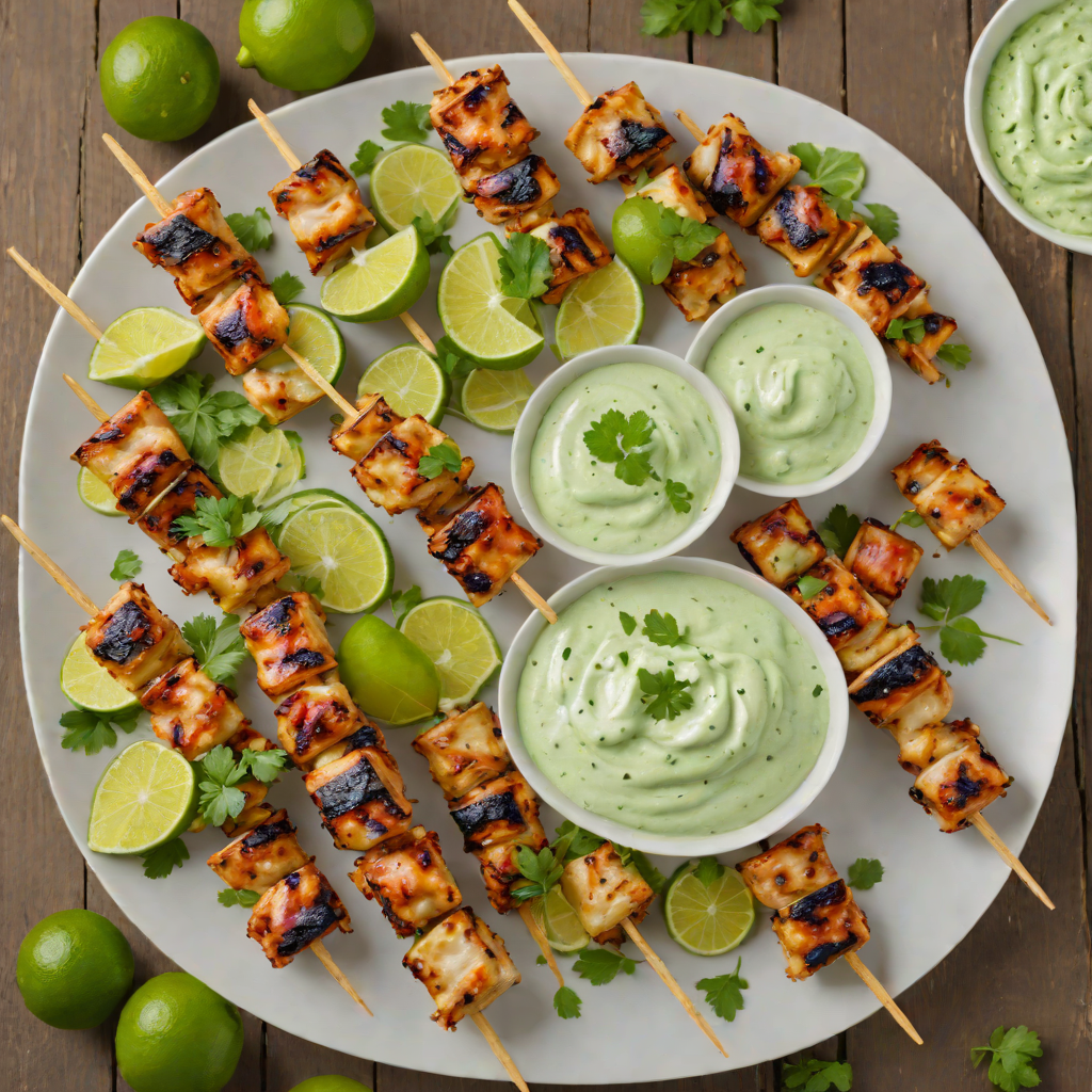 Grilled Honey-Lime Chicken Skewers with Cilantro Yogurt Dip