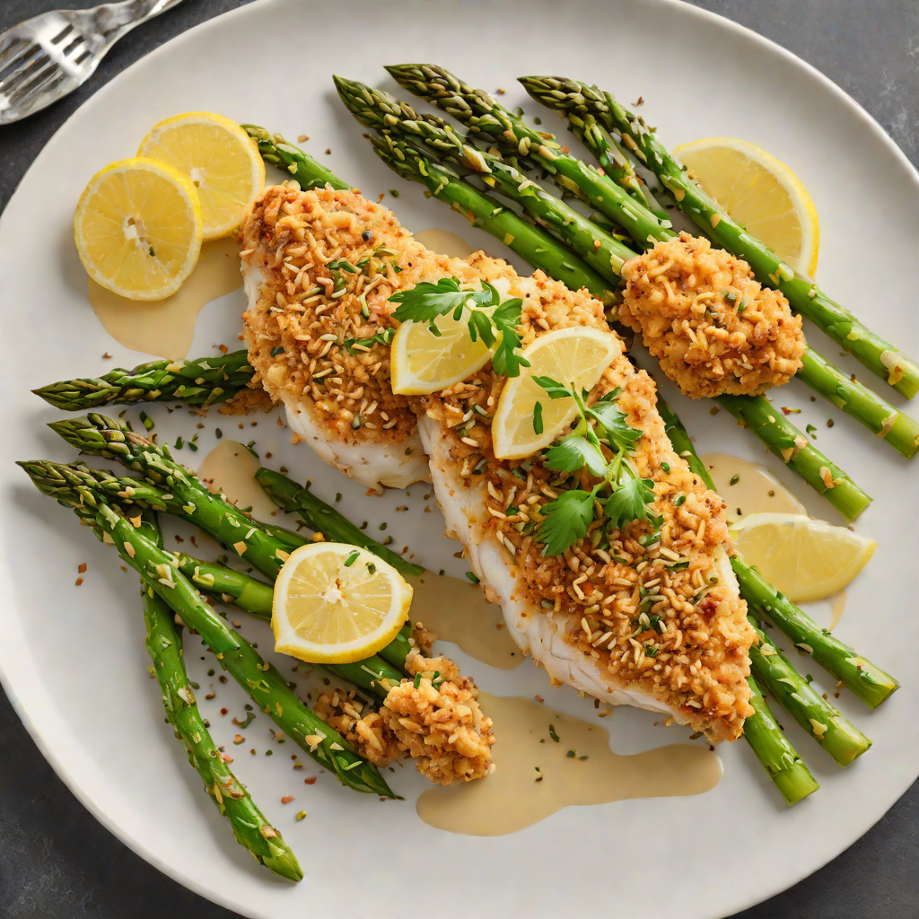 Macadamia-Crusted Chicken with Wattleseed and Lemon Asparagus