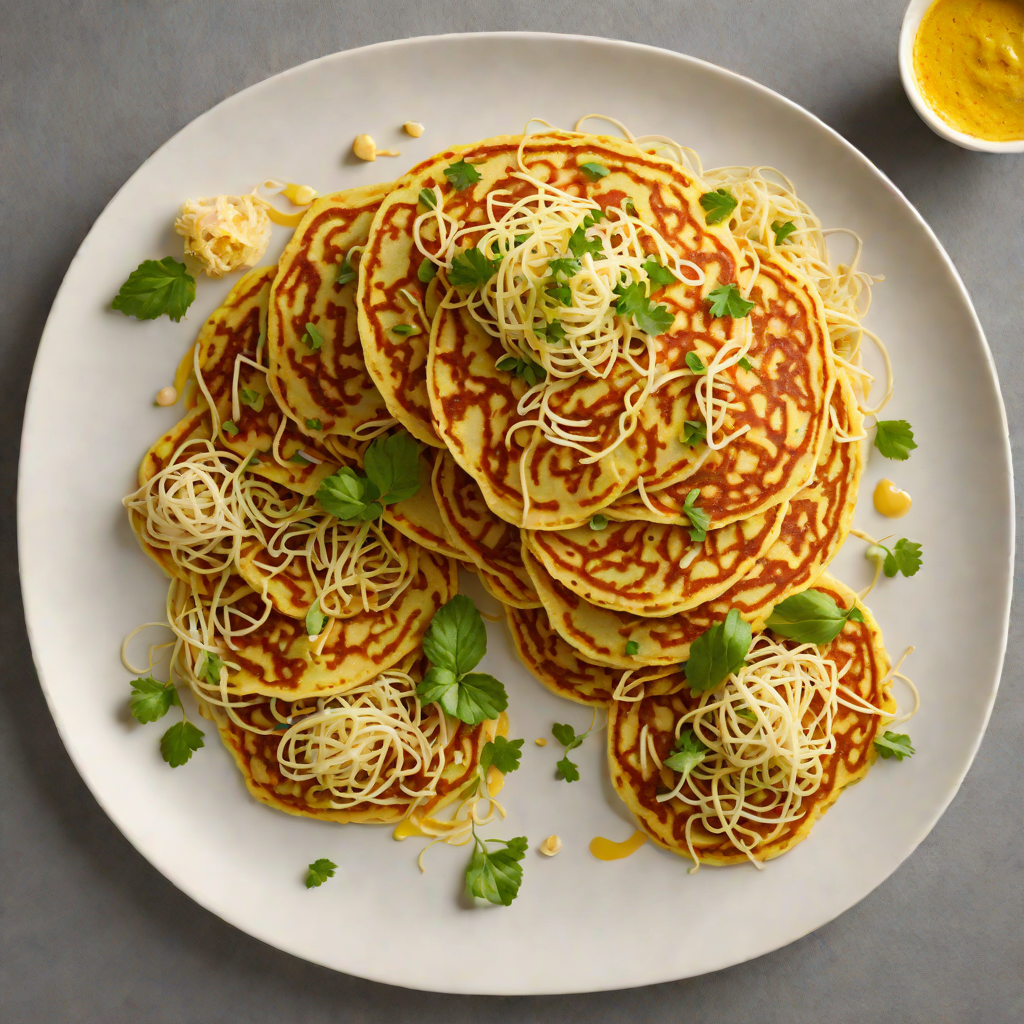 Crisped Rice Flour Pancakes with Turmeric and Bean Sprouts