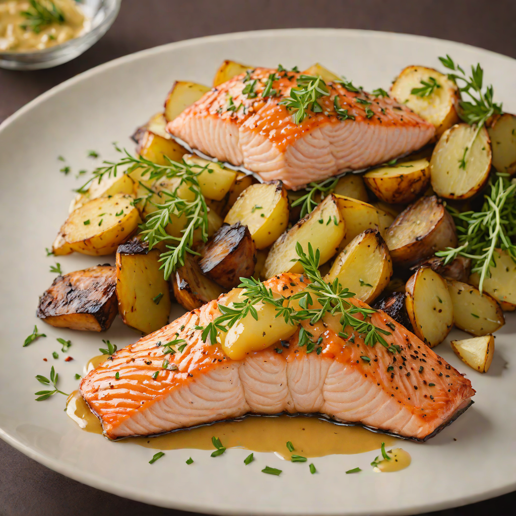 Honey-Mustard Glazed Salmon with Thyme and Pan-Roasted Potatoes