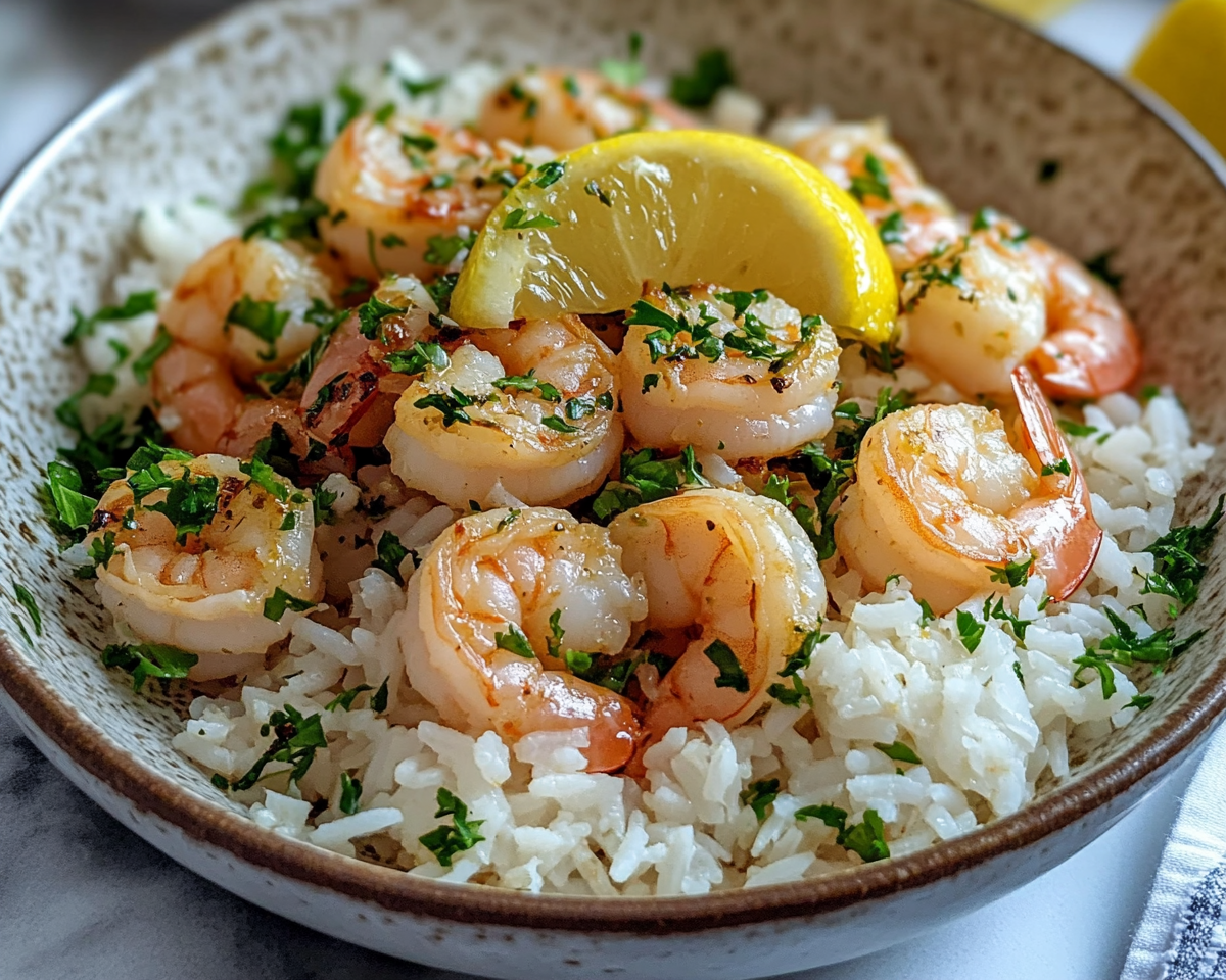 Sautéed Shrimp with Garlic and Chili over Lemon Rice