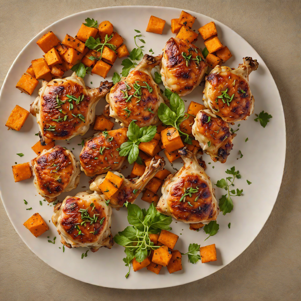Garlic-Roasted Chicken Thighs with Spiced Sweet Potatoes
