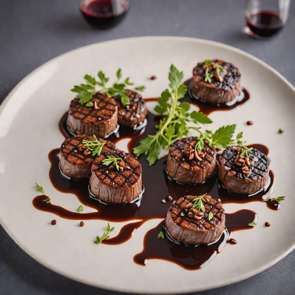 Red Wine and Black Garlic Reduction over Grilled Venison Medallions