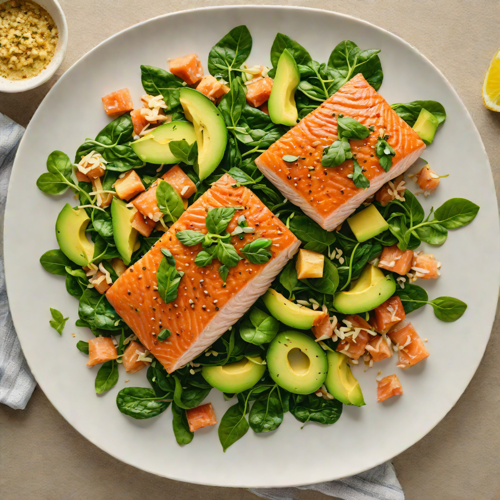 Sautéed Ginger Salmon with Garlic Spinach and Avocado