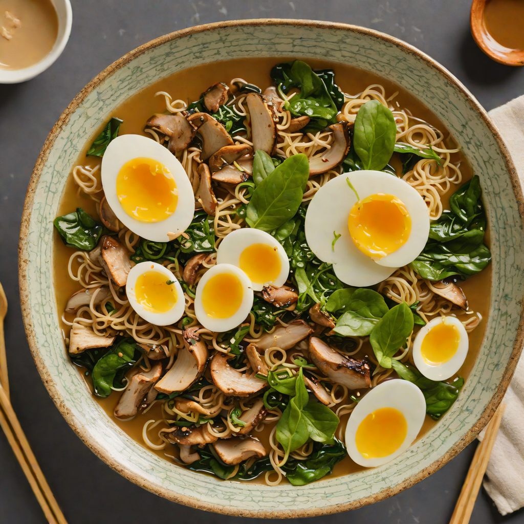 Mushroom and Spinach Miso Ramen with Soft-Boiled Egg