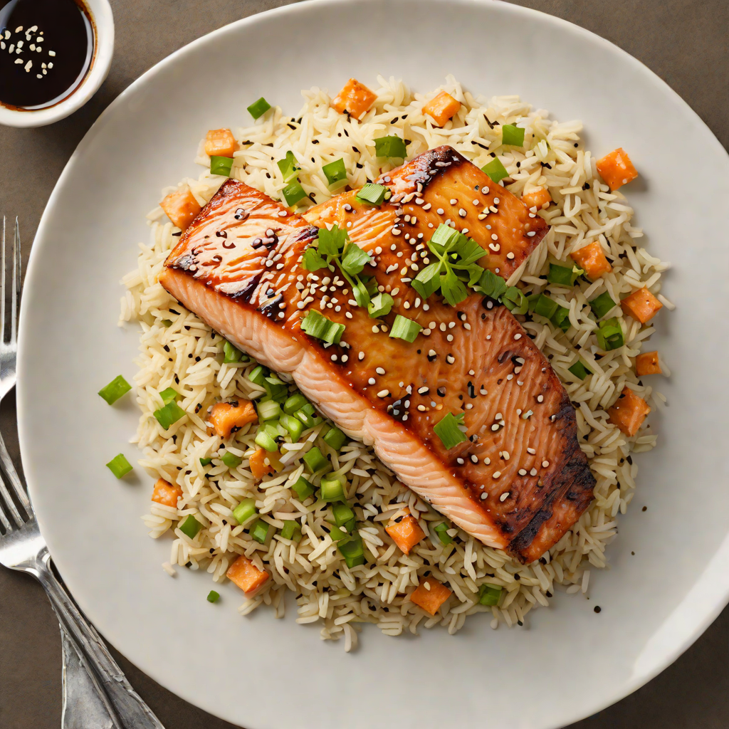 Pan-Fried Salmon with Ginger Soy Glaze and Sesame Scallion Rice