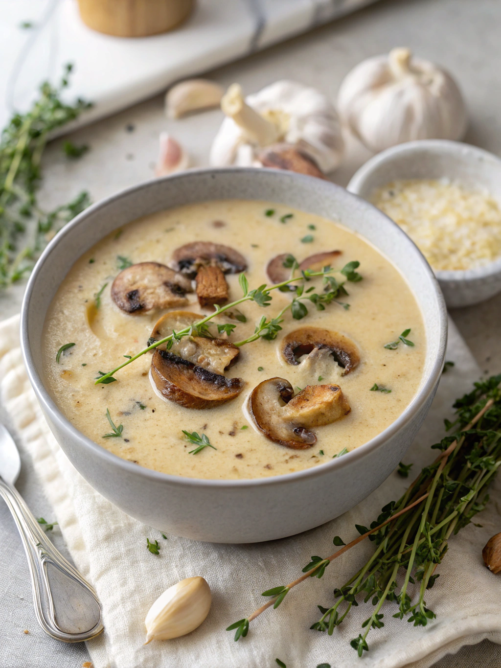 Sautéed Mushroom and Celery Soup with Garlic and Thyme