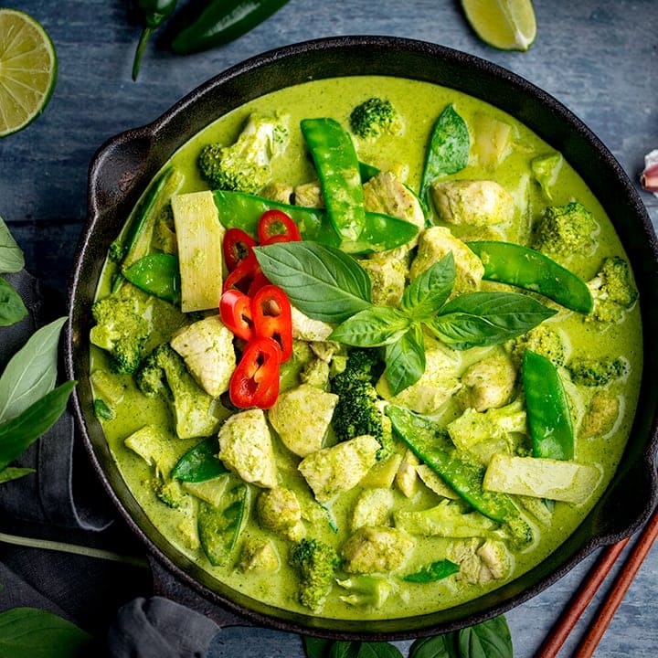 Green Thai Chicken Curry with Coconut Milk and Fresh Basil