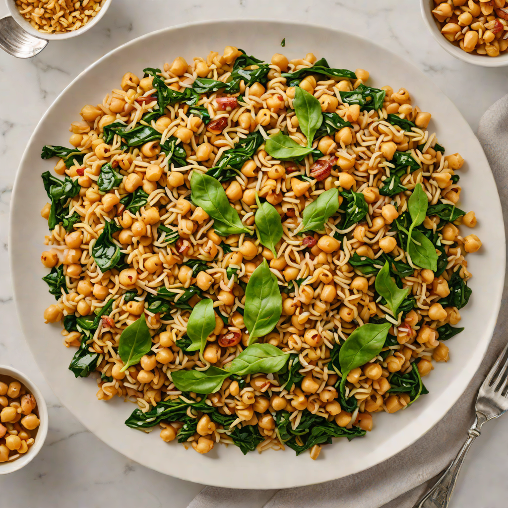 Chickpea and Spinach Mujaddara with Caramelized Onions