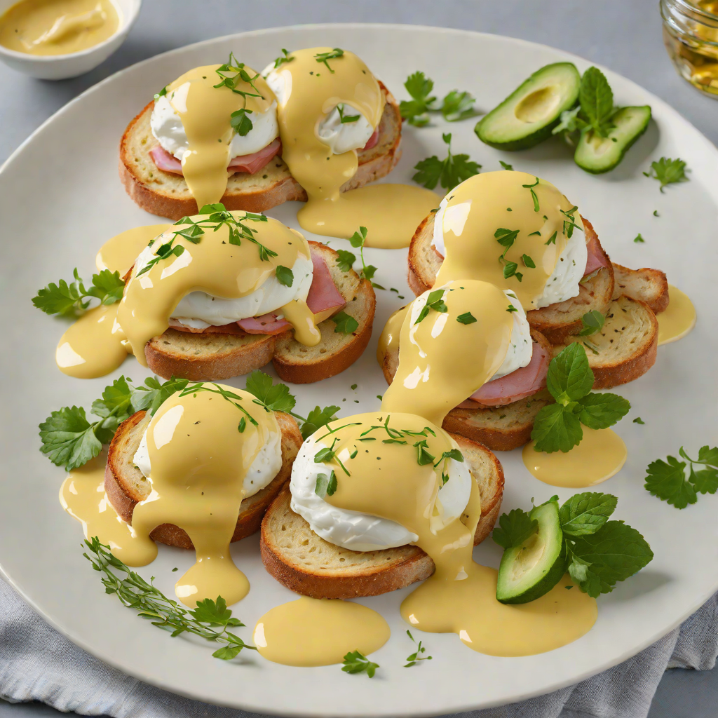 Pan-Seared Eggs Benedict with Avocado Hollandaise