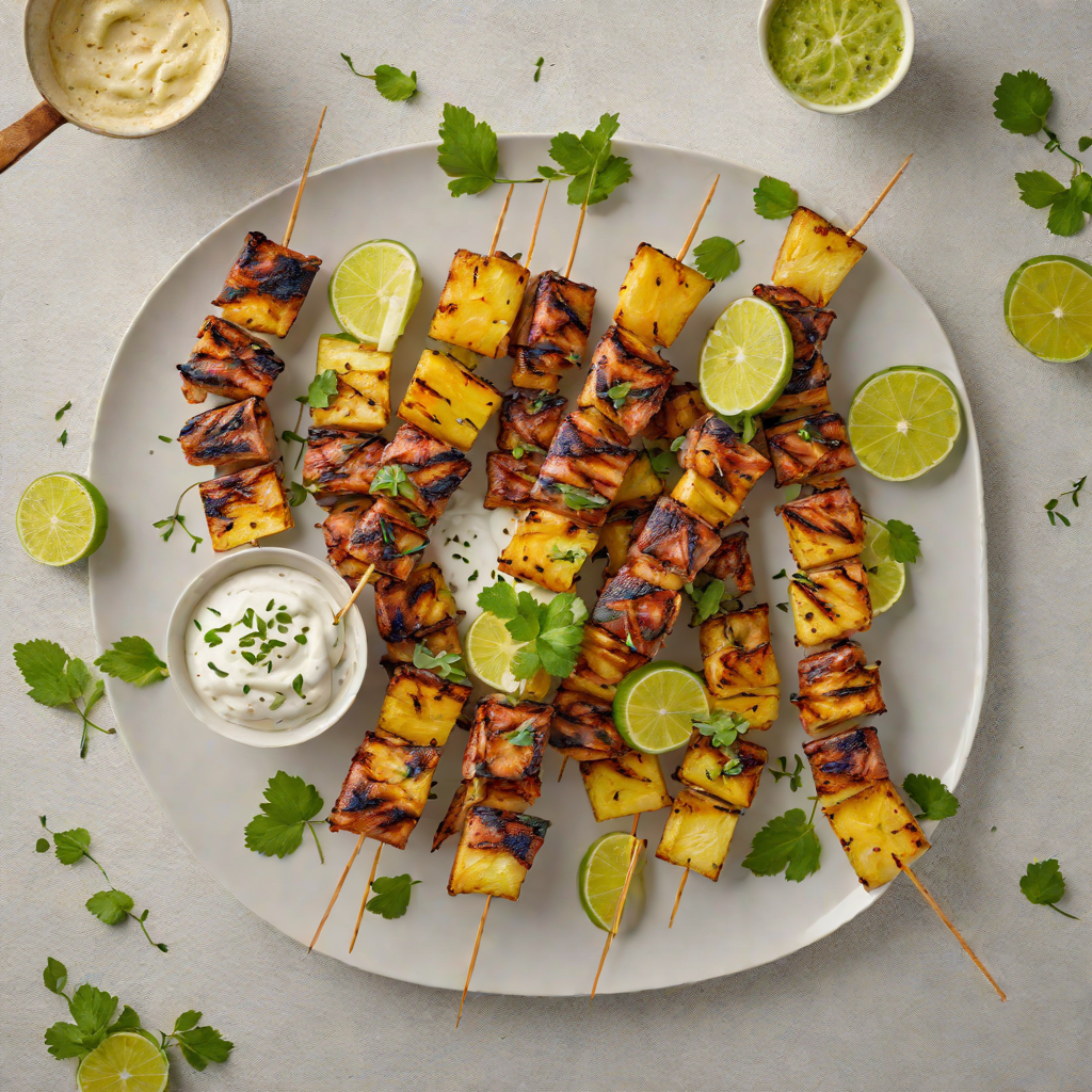 Grilled Pineapple and Jerk-Spiced Pork Skewers with Lime-Yogurt Sauce
