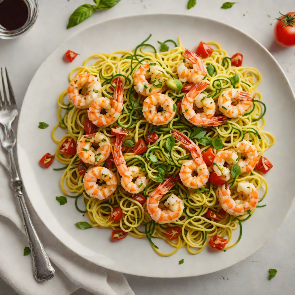 Sautéed Garlic Shrimp with Zucchini Noodles and Tomato Basil Sauce