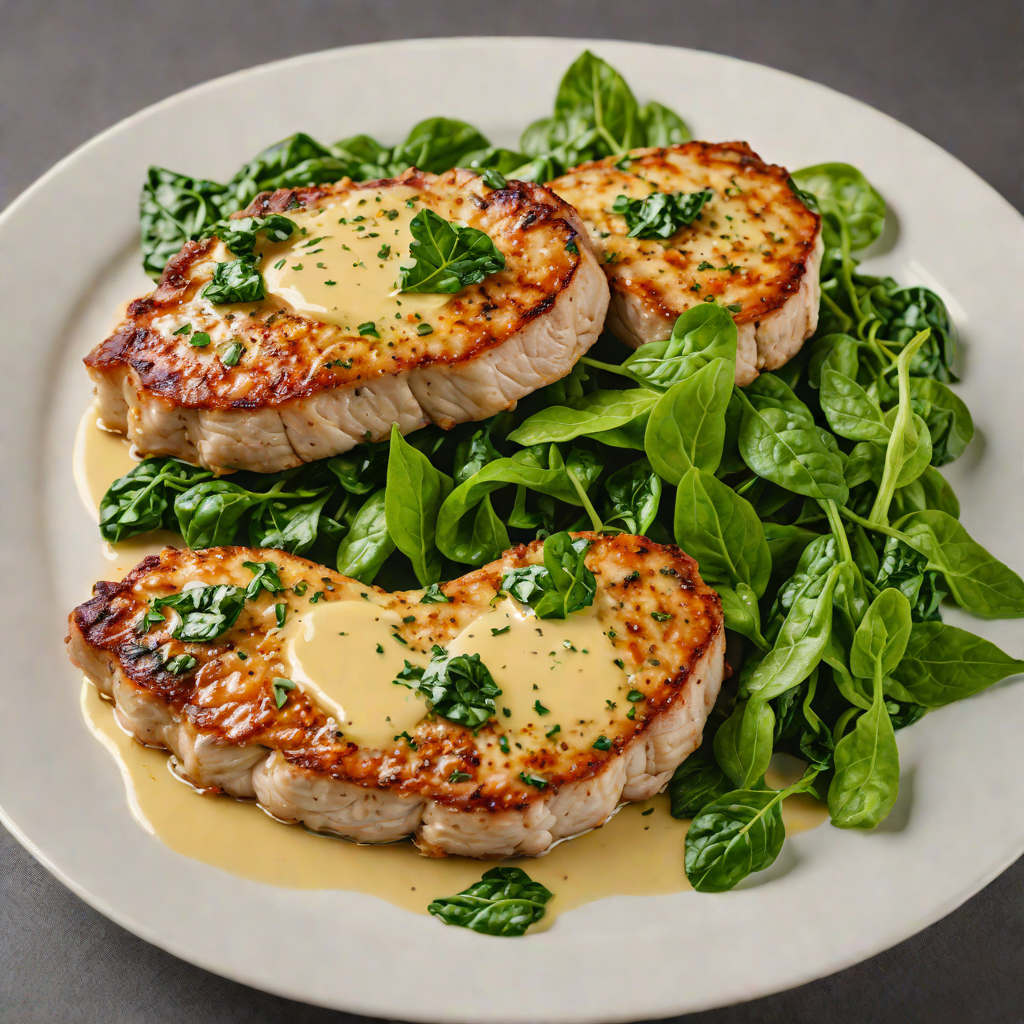 Pan-Fried Pork Chops with Garlic Butter and Spinach