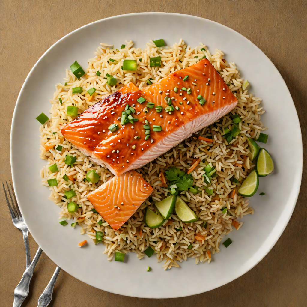 Pan-Seared Salmon with Miso Glaze and Sesame Scallion Rice