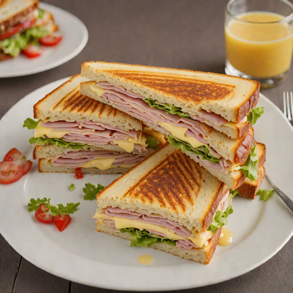 Grilled Ham and Swiss Club Sandwich with Mustard Sauce