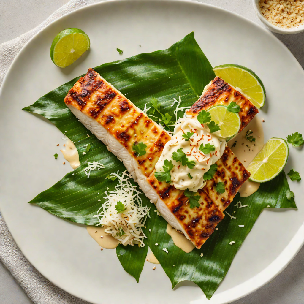 Charred Banana Leaf-Wrapped Mahi Mahi with Coconut Lime Sauce