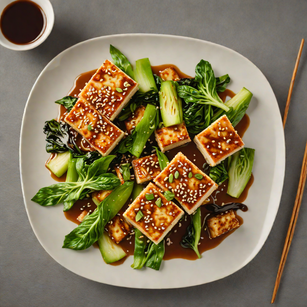 Pan-Fried Tofu with Sesame-Ginger Glaze and Stir-Fried Baby Bok Choy