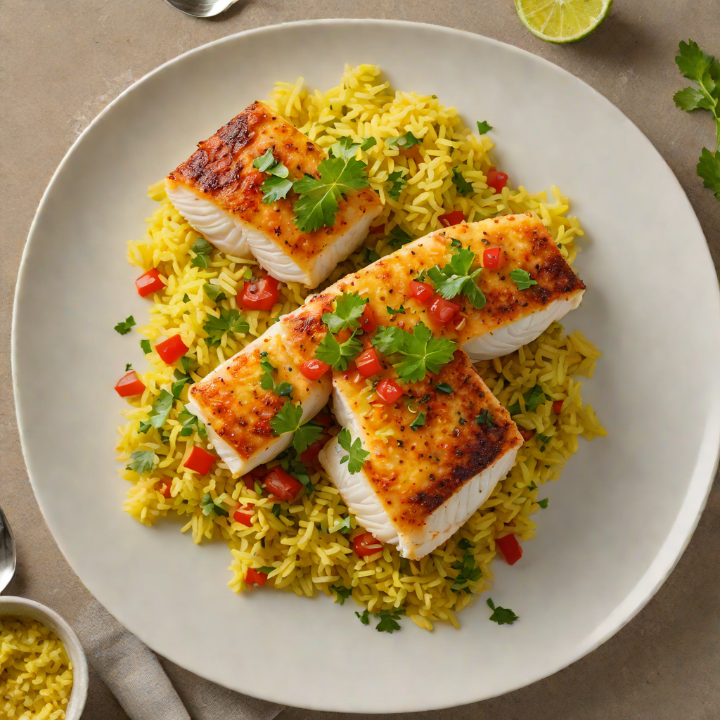Pan-Seared Cod with Sofrito and Saffron Rice