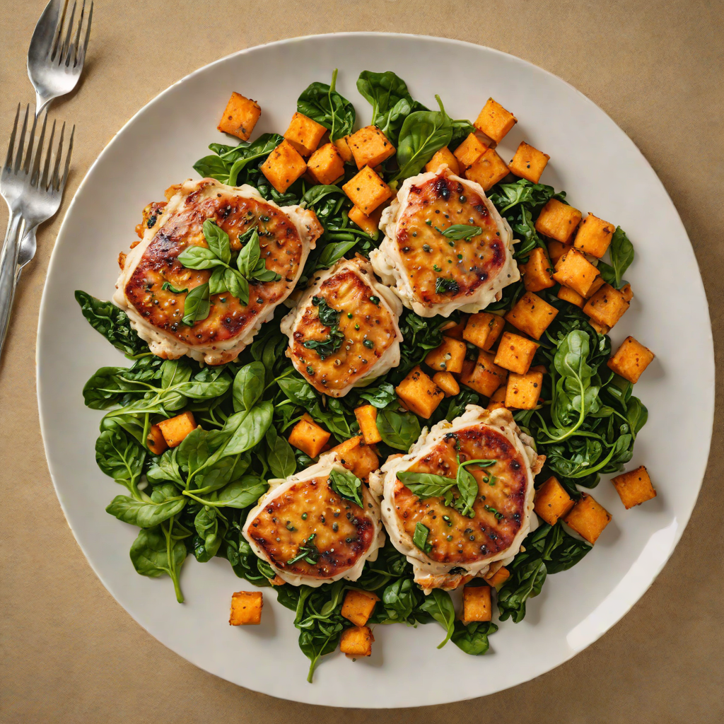 Sautéed Chicken Thighs with Roasted Sweet Potato and Sauteed Spinach