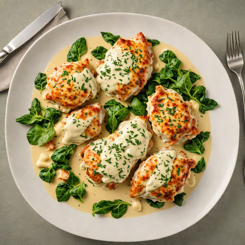 Cheese-Stuffed Chicken Thighs with Spinach and Cream Sauce
