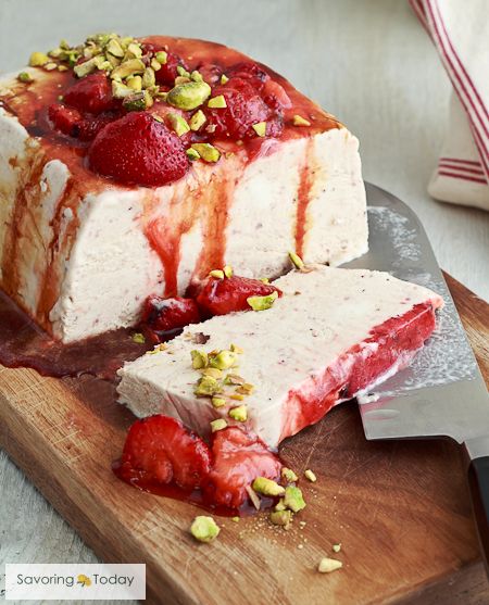 Strawberry Basil Semifreddo with Honey Drizzle