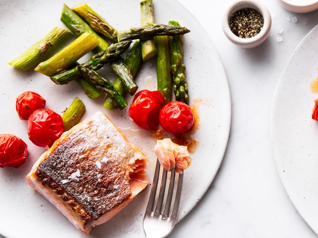 Lemon-Herb Salmon with Roasted Asparagus and Cherry Tomatoes