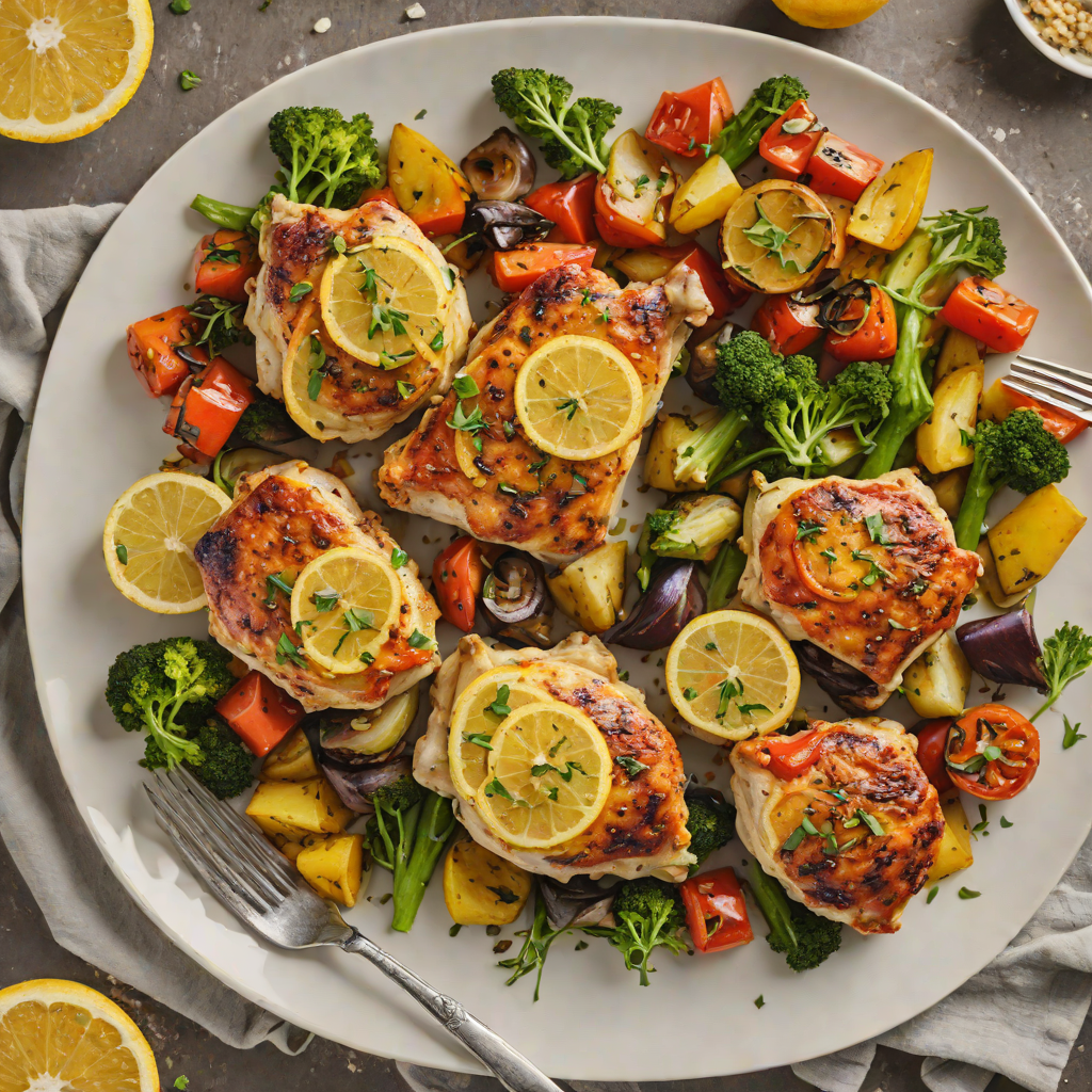 One-Pan Baked Lemon Garlic Chicken Thighs with Roasted Vegetables