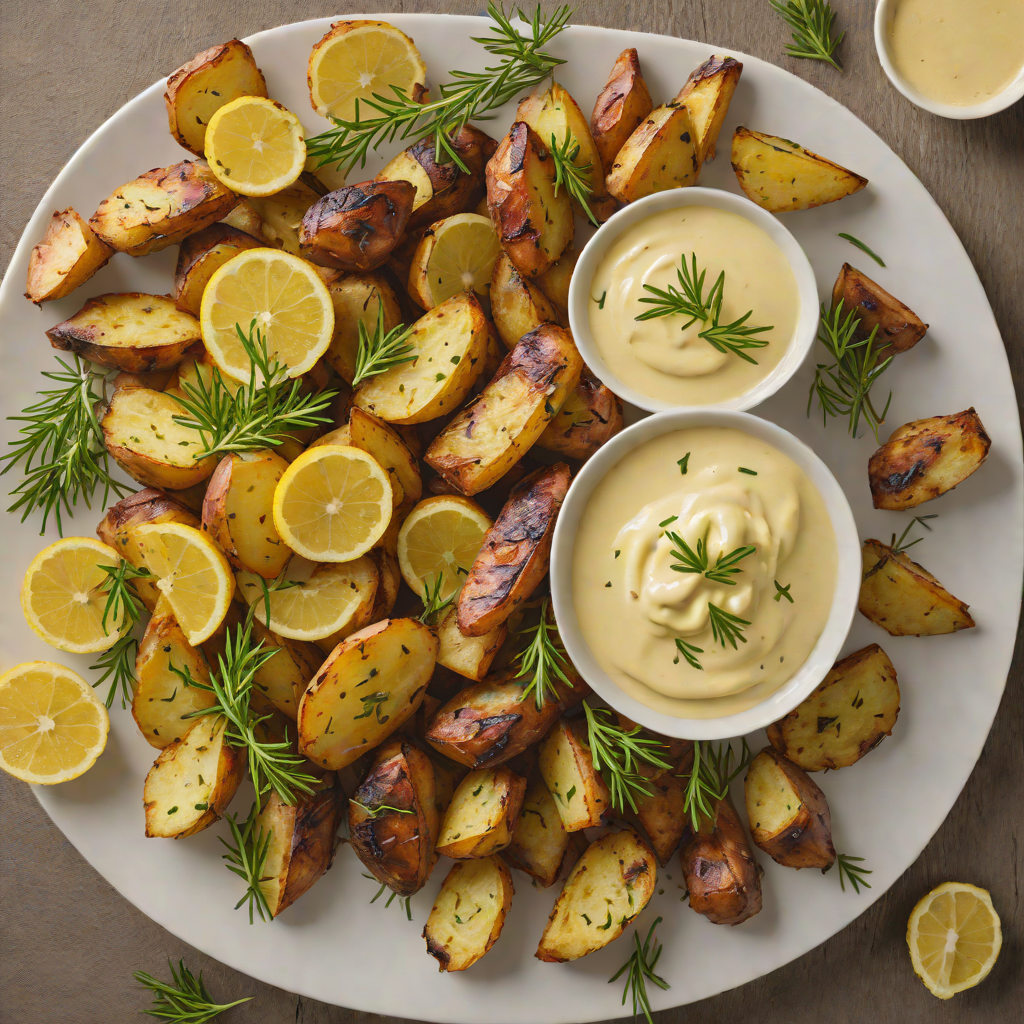 Lemon-Rosemary Roasted Potatoes with Garlic Aioli Dip