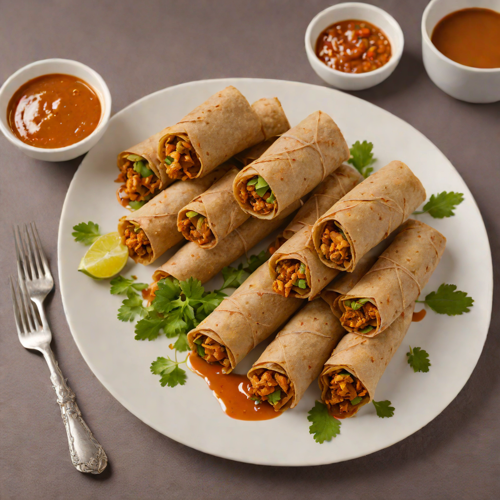 Injera-Wrapped Spiced Chicken Rolls with Mitmita Sauce