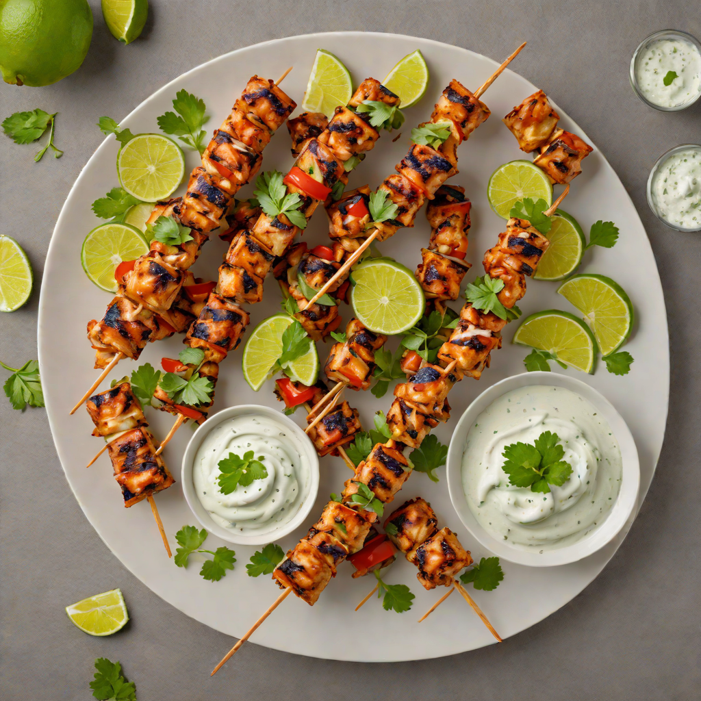 Grilled Lime-Chili Chicken Skewers with Cilantro Yogurt Dip