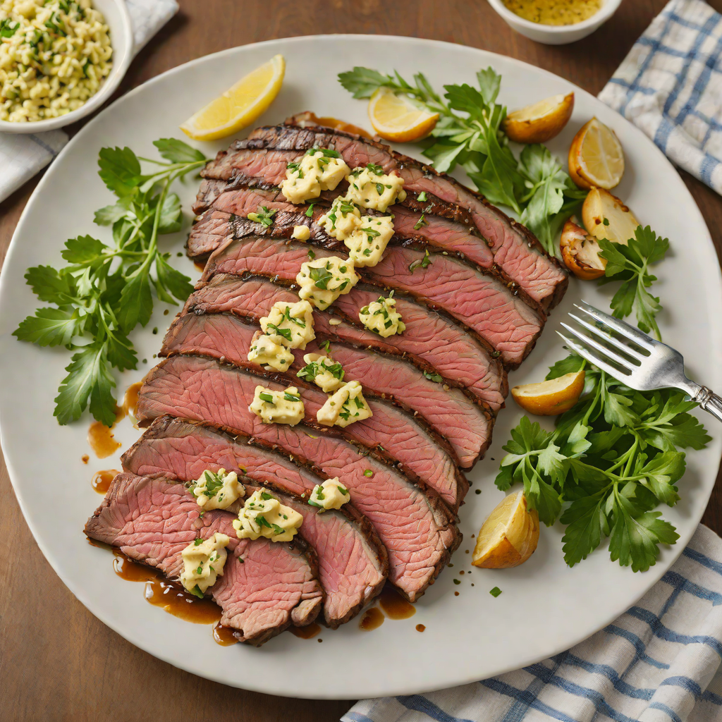 Grilled Herb-Marinated Flank Steak with Garlic Butter