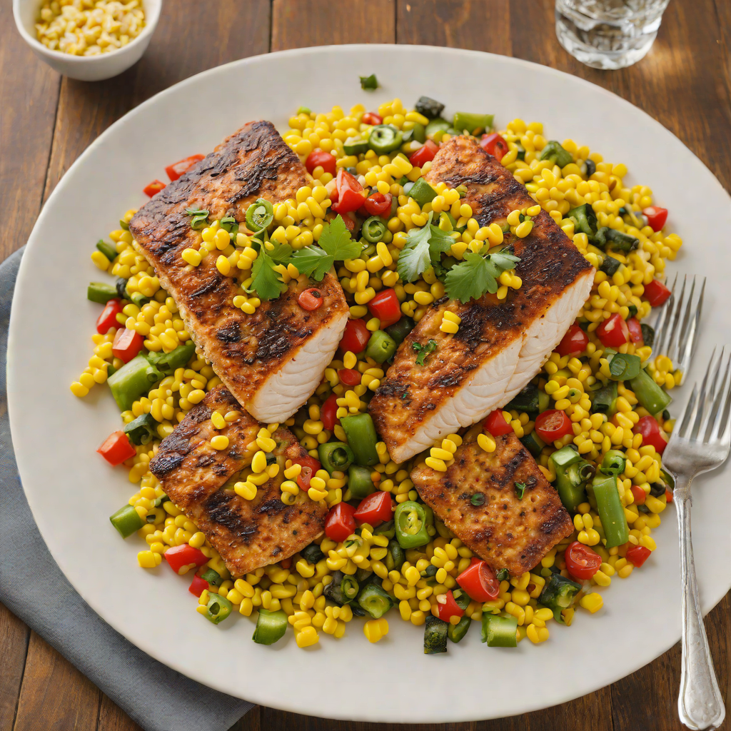 Roasted Cajun-Spiced Catfish with Corn and Okra Succotash