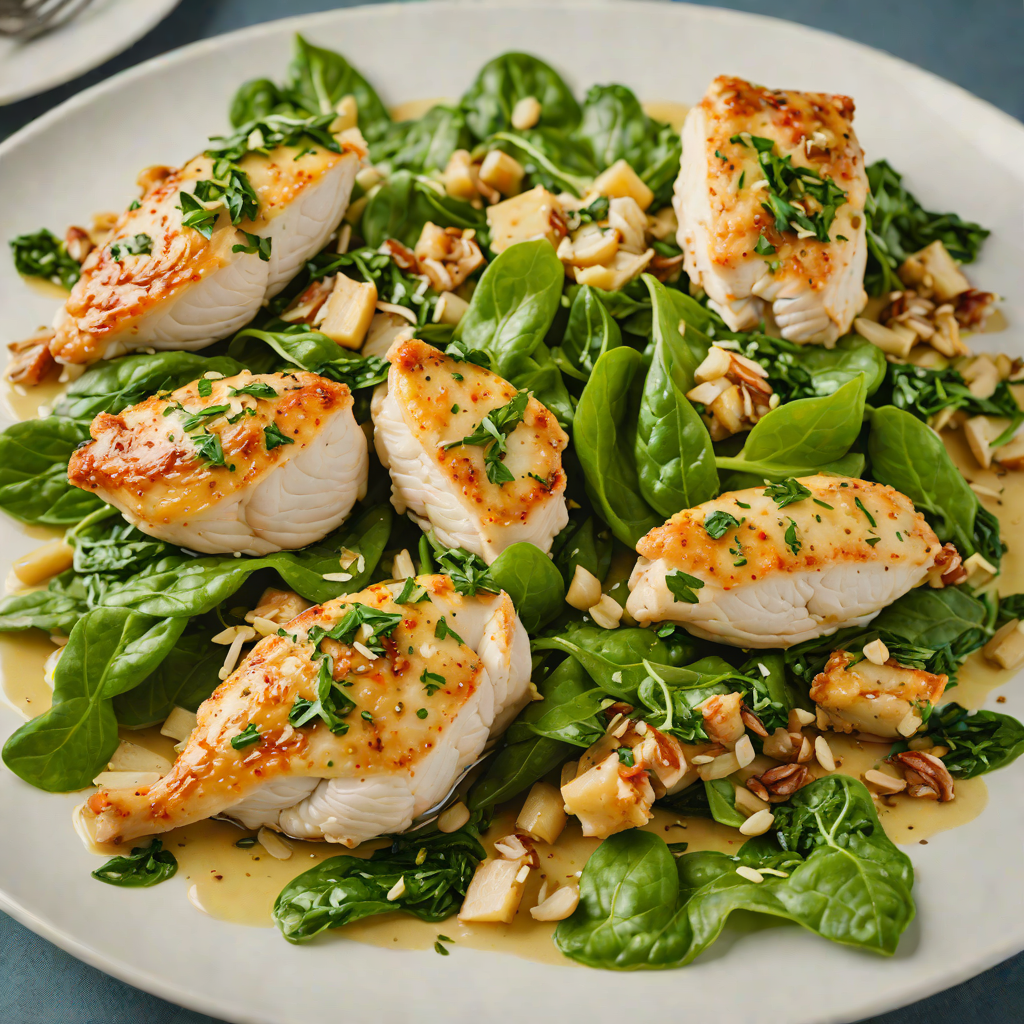 Sautéed Chicken with Garlic and Olive Oil over Spinach