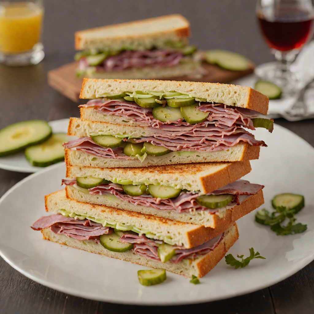 New York Style Deli Sandwich with Pastrami, Swiss, and Pickles