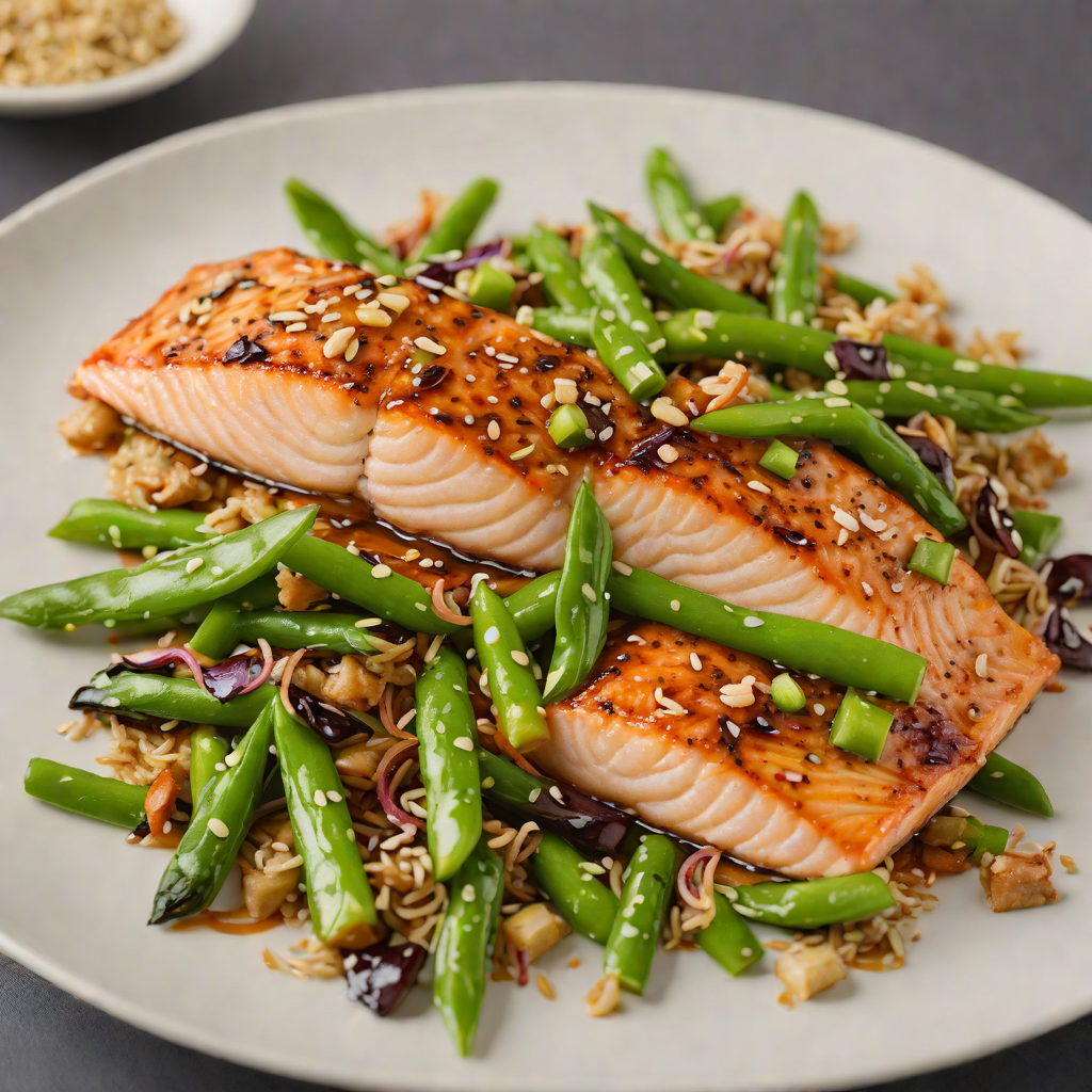 Japanese Miso-Glazed Salmon with Snow Pea and Scallion Stir Fry