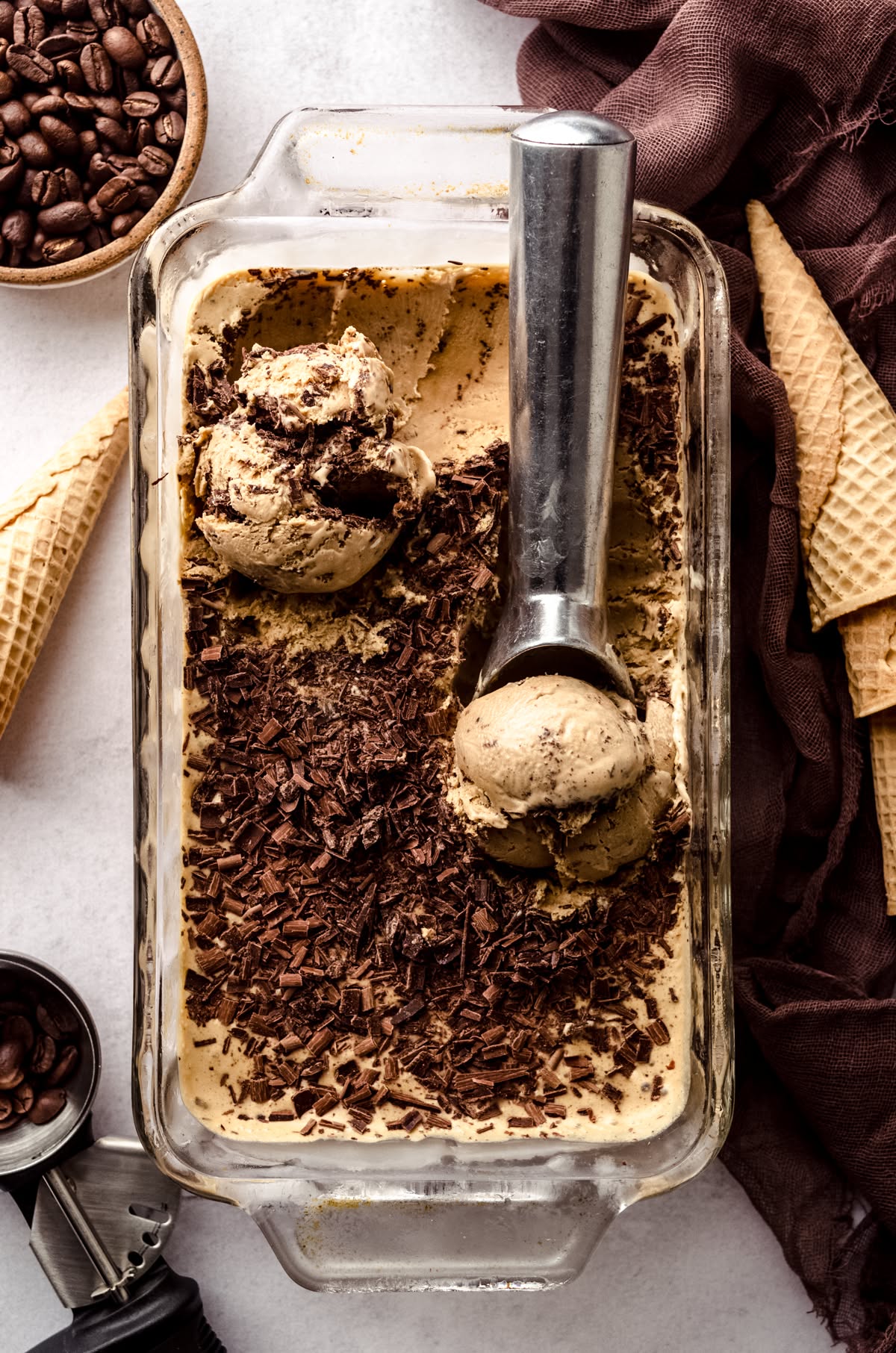No-Churn Coffee Ice Cream with Dark Chocolate Chunks