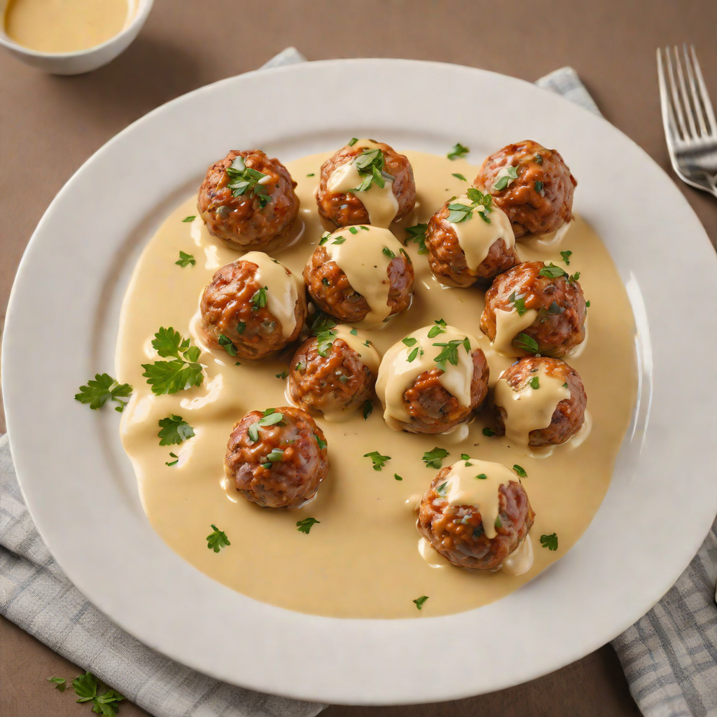 Cheddar-Stuffed Pork Meatballs with Mustard Cream Sauce