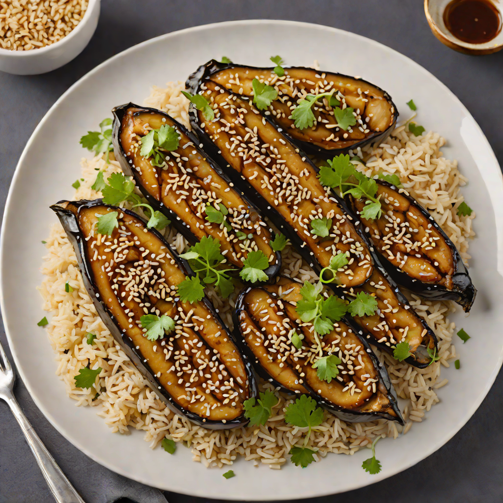 Pan-Seared Miso-Glazed Eggplant with Sesame Rice