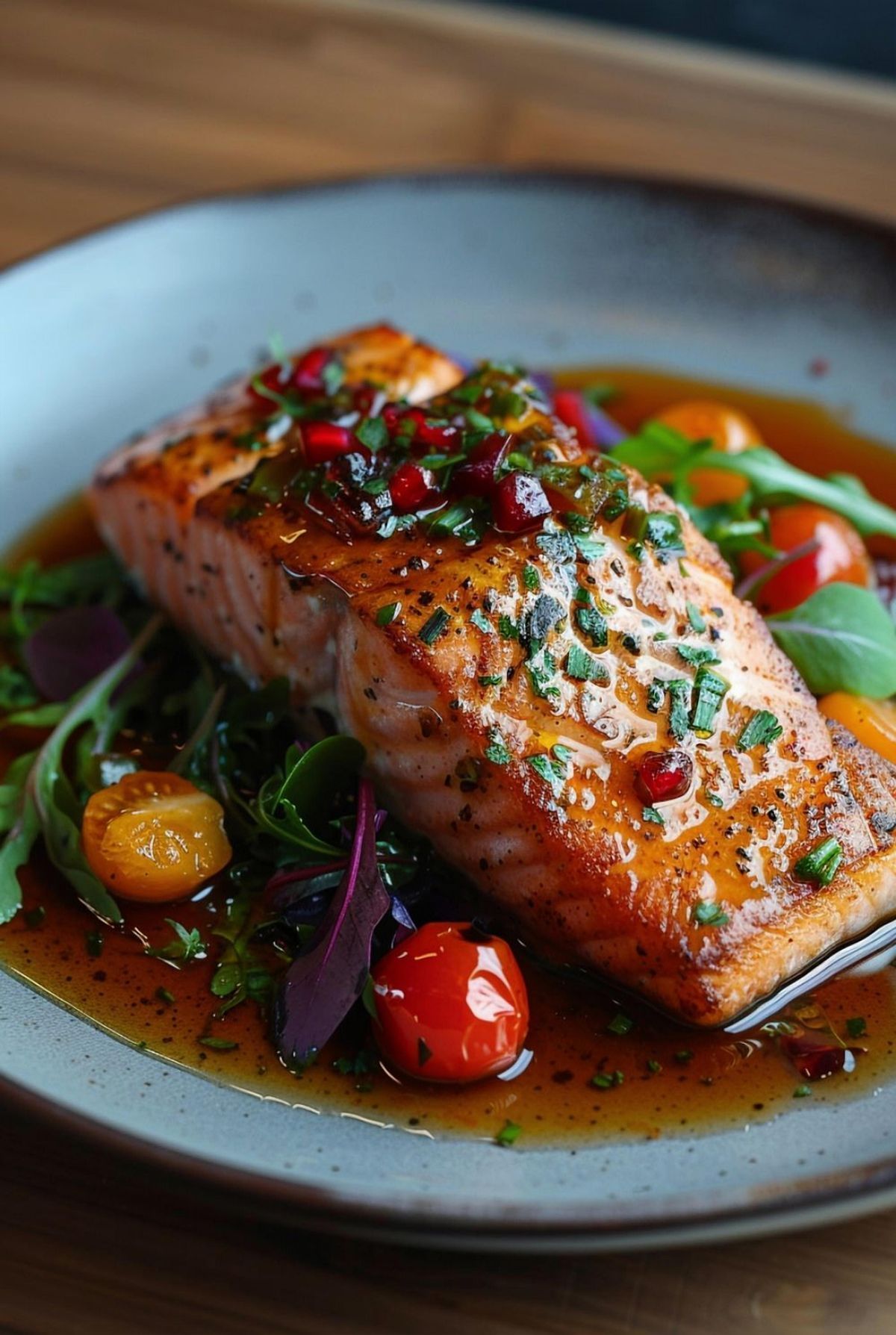 Pan-Seared Salmon with Citrus-Ginger Glaze and Wilted Kale