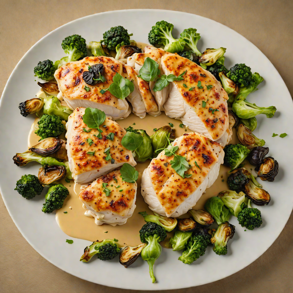 Pan-Seared Chicken with Mustard Cream and Roasted Brussels Sprouts