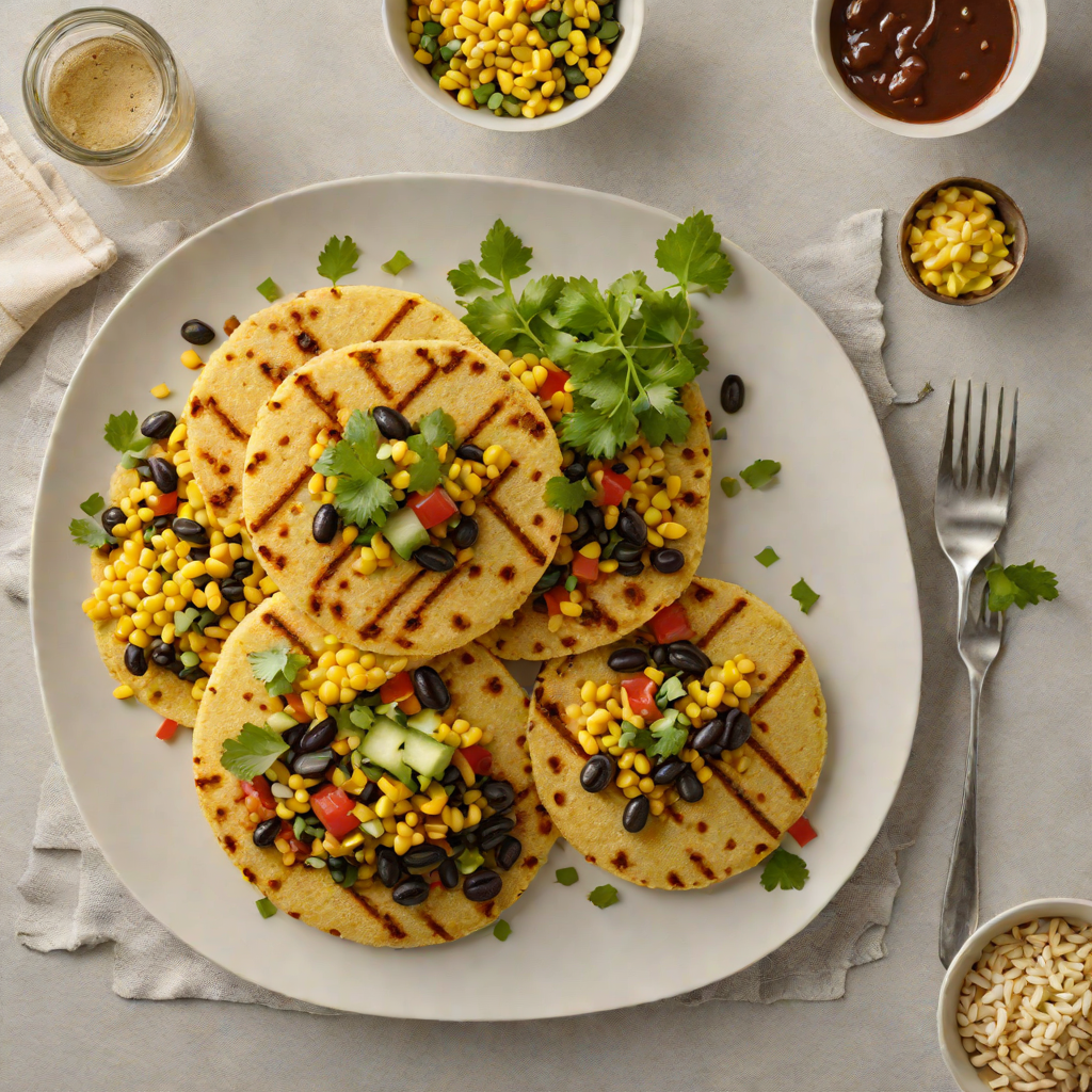 Spiced Arepas with Black Bean and Roasted Corn Salad