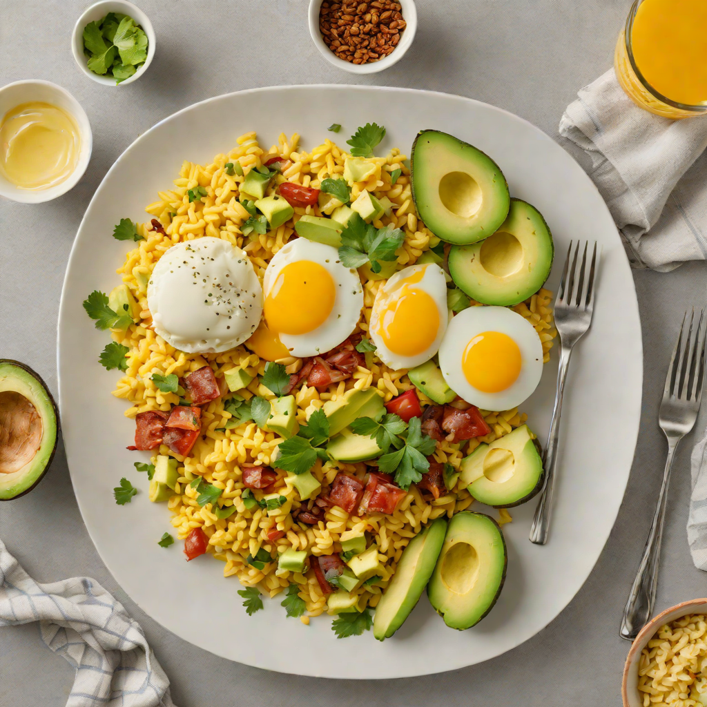 Arepa Breakfast Bowl with Scrambled Eggs and Avocado