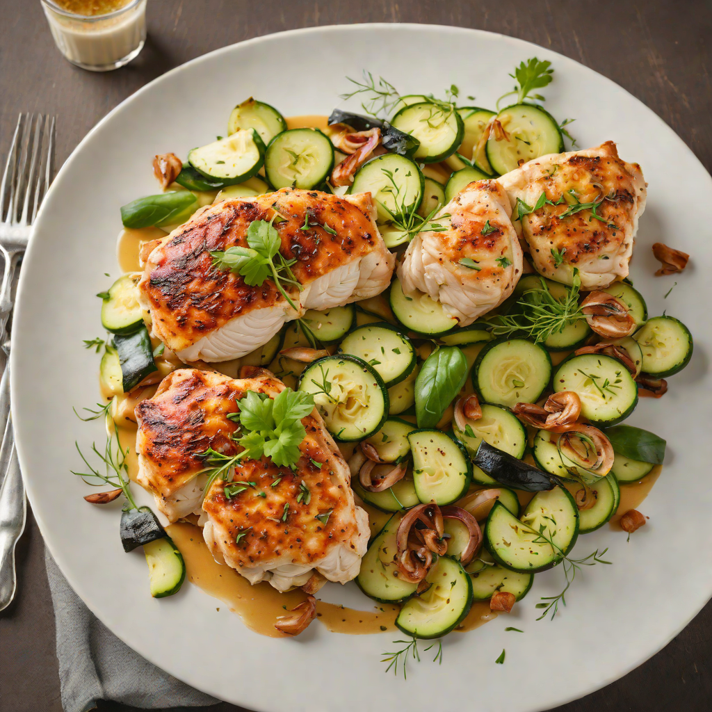 Pan-Seared Chicken with Roasted Garlic and Zucchini Ribbons
