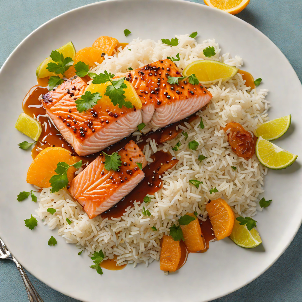 Pan-Seared Salmon with Citrus Soy Glaze and Steamed Jasmine Rice