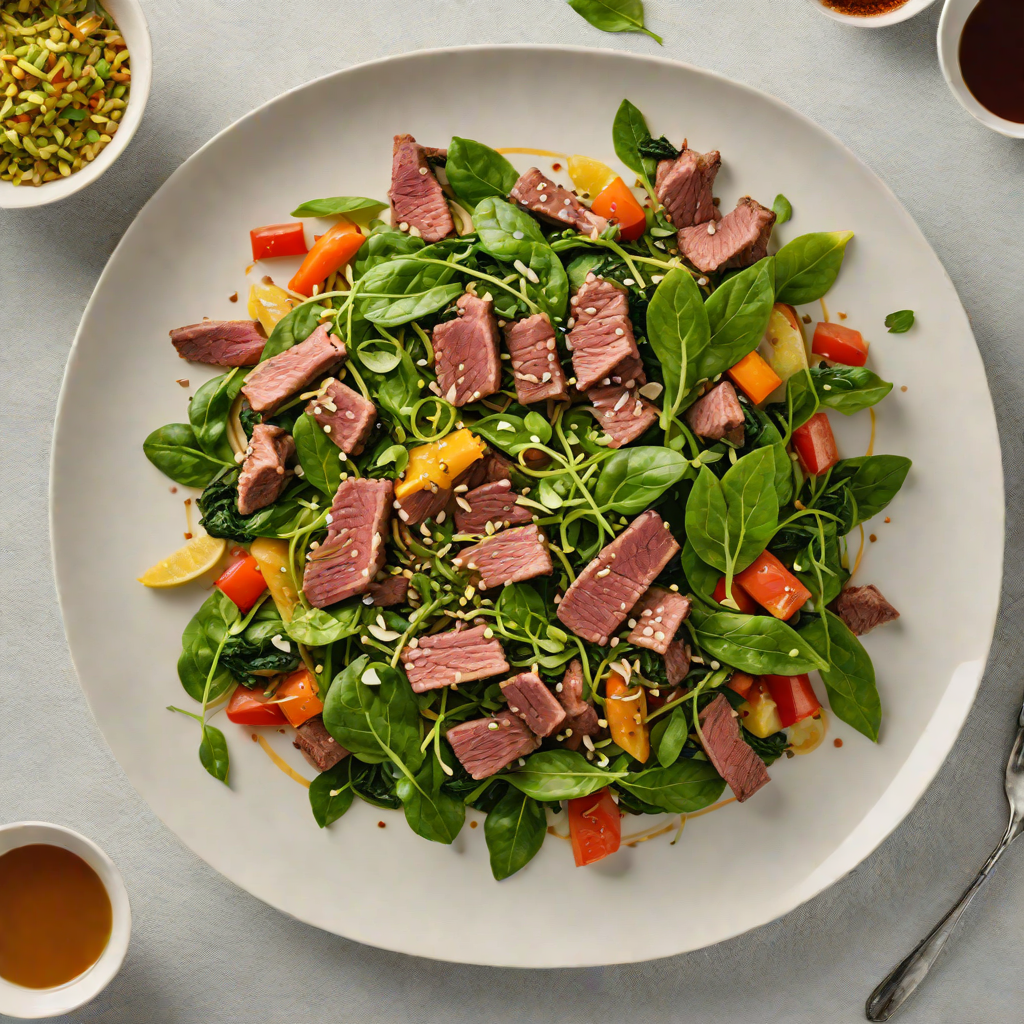 Sauteed Kangaroo and Wild Spinach Stir Fry with Finger Lime Dressing